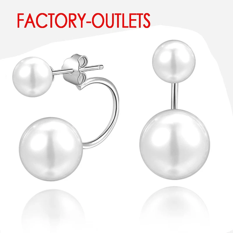 

New Arrival Genuine 925 Sterling Silver Stud Earrings For Women Double Round Freshwater Pearl Beads Korean Style Fashion Jewelry