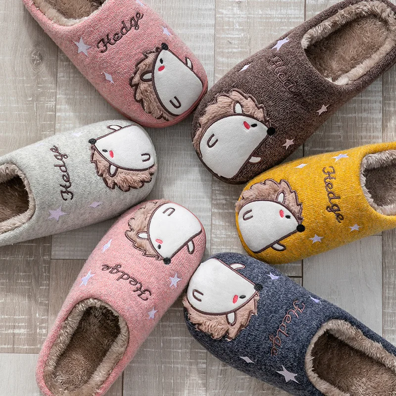 Zapatillas de interior con dibujos de erizo para mujer, pantuflas peludas, antideslizantes y cálidas, para Otoño e Invierno