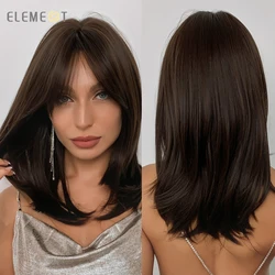 Element New Medium Dark Brown Wigs For Woman Top Quality Synthetic Fiber Women's Wig With Bangs Straight Wave Long Bob Hair
