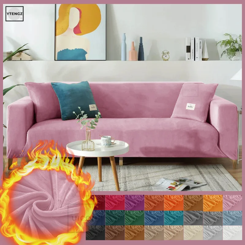 3 seater Thick velvet sofa covers for living room Warm towel Pink Slip-resistant cover strech Slipcover | Дом и сад