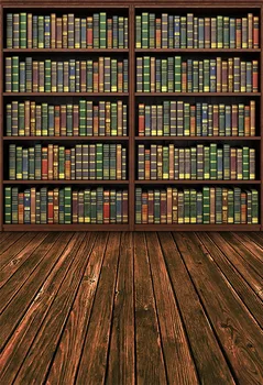 

5x7FT Vintage Old Retro Brown Library Bookshelf Wooden Wall Floor Custom Photo Studio Backdrop Background Vinyl 220cm x 150cm