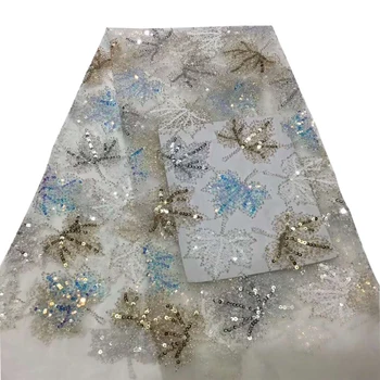 

Sequined African French Mesh Net beads Silver Lace Fabric For Evening Party Dress Fabrics 2020 New Nigeria Sequins Voile B02