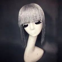 Ручной работы Серебряный кисточкой парик Бар ночной клуб DJ DS GOGO танец наряд парик головной убор сжигающий человек наряд на карнавал костюм