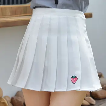 

6 Color Strawberry Pleated Skirt Cute School Uniform Skirts Mujer High Waist Summer New Harajuku Kawaii Embroidery Women Skirt