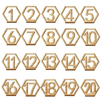 

Wooden Wedding Table Numbers 1-20 Hexagon Shape with Holder Base Perfect for Wedding Reception Party Events Coffees