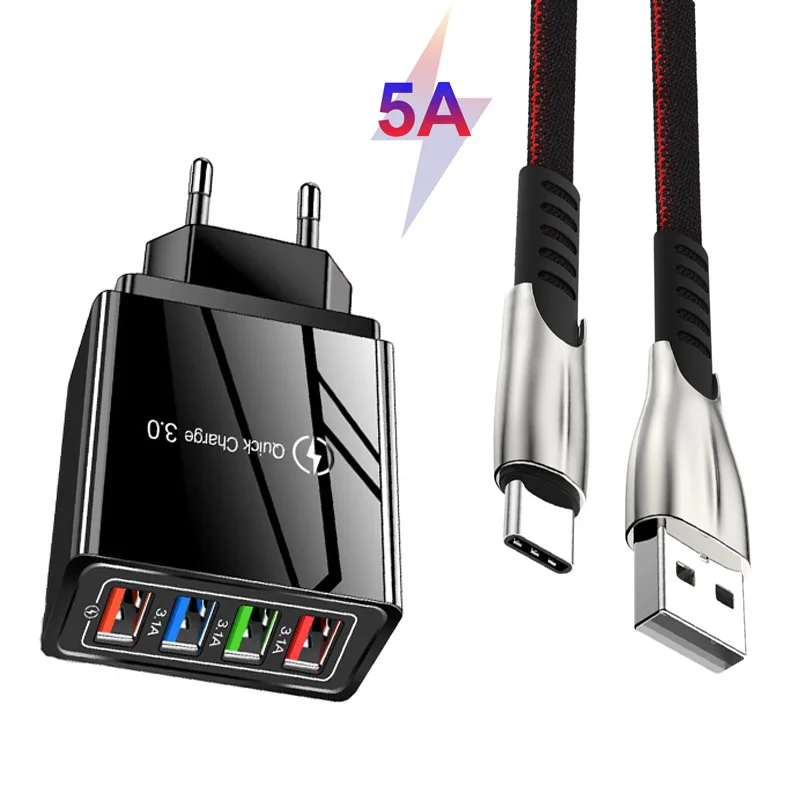 Type C 5A Phone Data Cable QC 3.0 Fast Charging Charger For SamsungA50 A70 A51 A71 Huawei P20 Tablet Wall | Аксессуары для