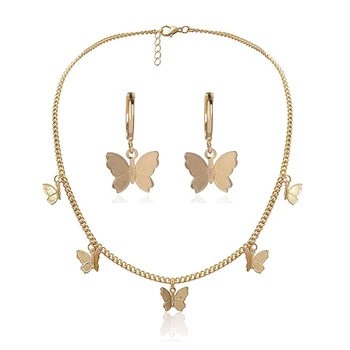 

Butterfly Necklace Earrings Set Adjustable Butterfly Chain Choker Collares Pendant Hoop Earrings Jewelry Set For Women Girls