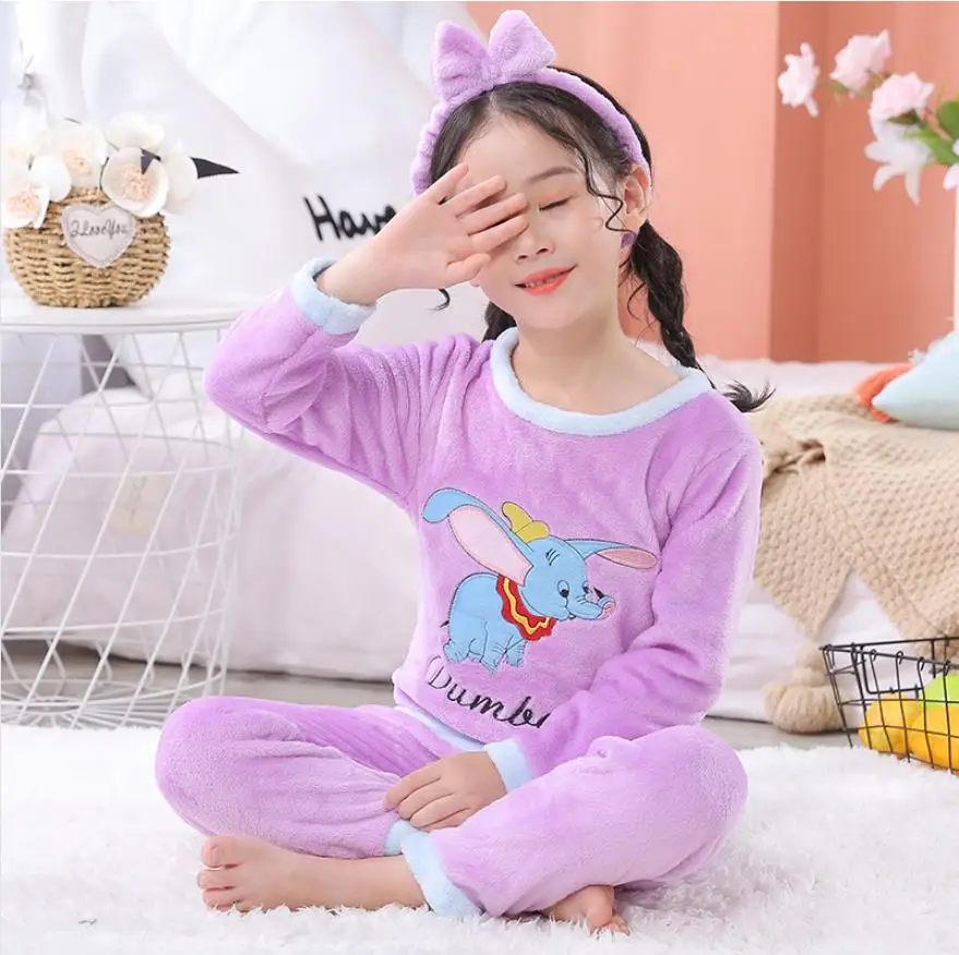 

2019 New Girls Pajamas Children coral fleece cartoon Pajamas for Boys Kids pijam Warm Thicken Autumn Winter Flannel Pijamas