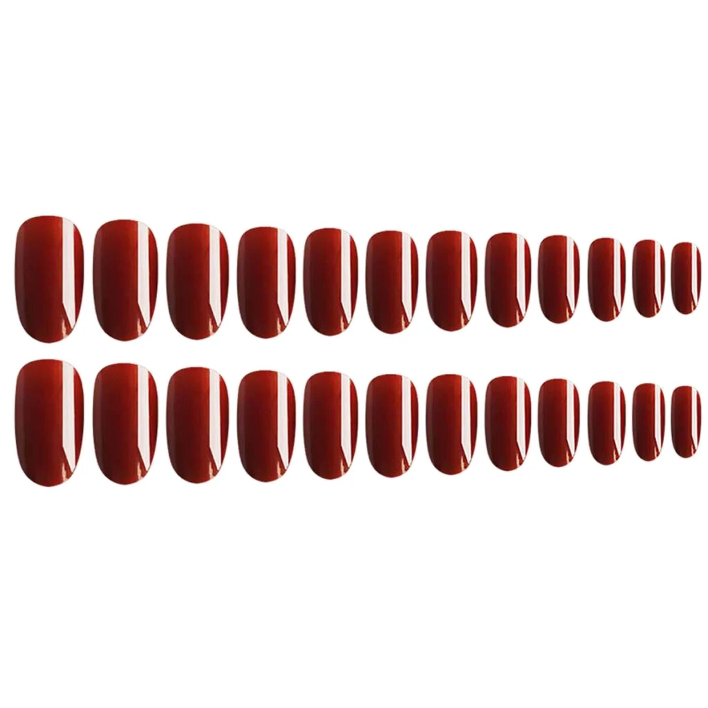 Pack of 24 Oval False Nails Nail Tips French Manicure Nail Designs Full Cover Tips (Red)