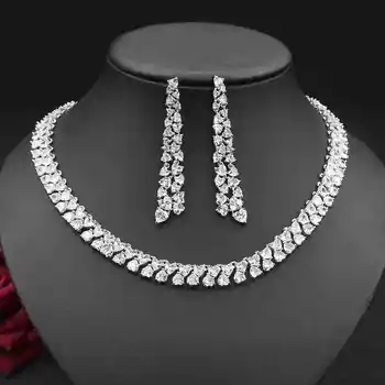 HIBRIDE Newly Jewelry Set Luxury Sparkling CZ Geometric Design Wedding Earring Necklace Jewelry Sets Bijoux Femme EnsembleN-1298