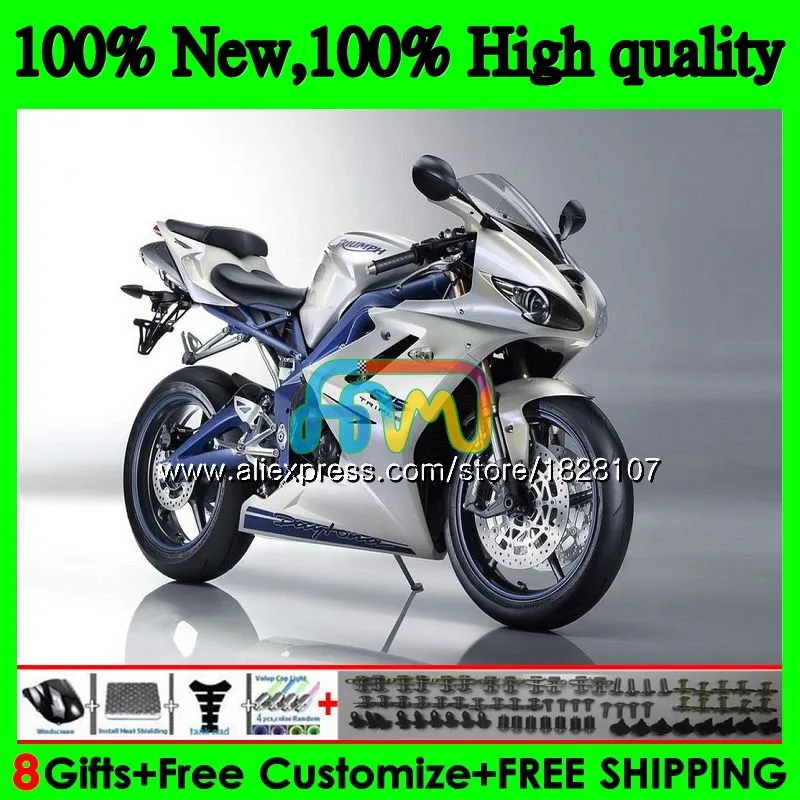 OEM средства ухода за кожей для Triumph Daytona 675 02 03 04 05 06 07 08 76BS. 33 Daytona675 2002, синего и серебряного цвета 2003 2004 2005 2006 2007 2008 обтекатель
