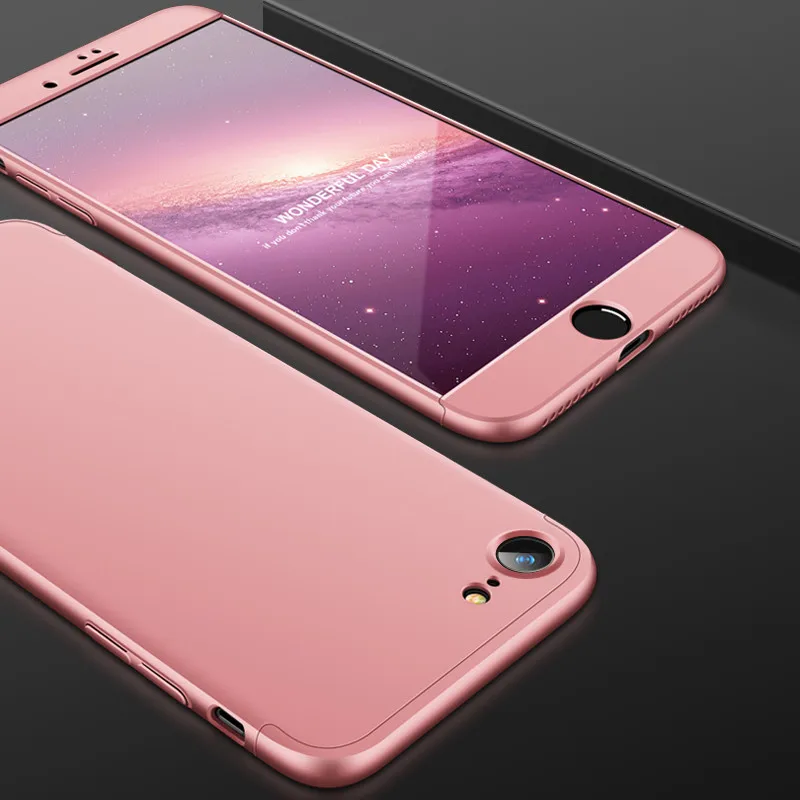 360 Защитный Передний+ задний стекло чехол iphone 8 8plus жесткий армированный чехол iphone 8 plus case phone чехлы на iphone 8 чехол айфон 8 плюс чехол айфон 8 plus чехлы на iphone 8 plus чехол айфон 8 case - Цвет: rose golden case