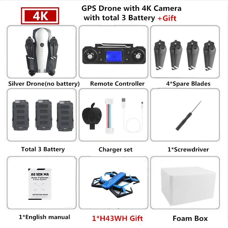 K20 мини Дрон 4K Квадрокоптер с 5G Wifi FPV камерой складной Квадрокоптер 1800 м 25 минут время полета VS F11 SG906 E520S H117S - Цвет: GPS-3B-Foam Box