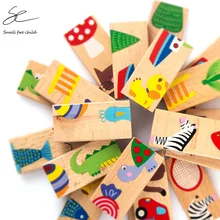 Детские игрушки домино из бука, картон, животные, Пасьянс домино, 28 шт., строительные блоки, Классические Обучающие игрушки, подарок на день рождения ребенка