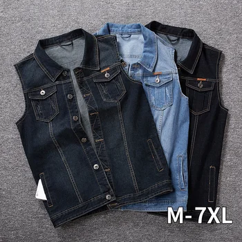 

2020 Men Denim Vests Men's Sleeveless Cowboy Jackets Male Vintage Retro Casual Vest Chubby Man Waistcoat Plus Size 8XL 7XL 6XL