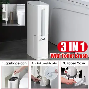

Bathroom Waste Bin with Lid Toilet Brush Trash Can Kitchen Garbage Bag Storage Box for Home Bathroom Kitchen