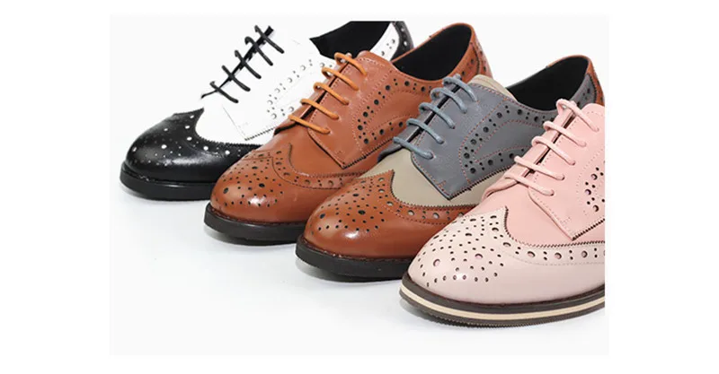 British Genuine Leather Female Oxford Shoes College Spring New Thick Heel 3cm Women Brogues Retro Carved Single Shoes Large Size (39)