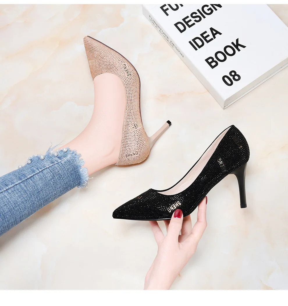 Женская обувь; Лидер продаж; роскошная женская обувь; дизайнерская обувь с острым носком; светлая помада вечерние туфли на низком каблуке; всесезонные тонкие туфли на высоком каблуке