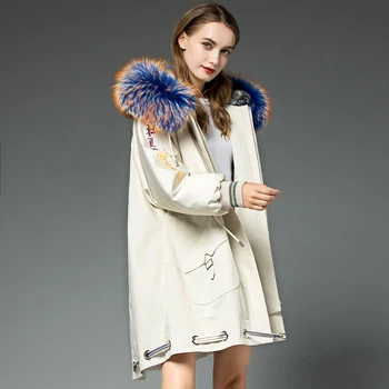 Billige Mantel Winter 2020 Frauen Kaninchen Pelz Liner Warme Parka Echtpelz Mantel Weibliche WaschbÀren Pelz Kragen Koreanische Lange Jacke MY4569