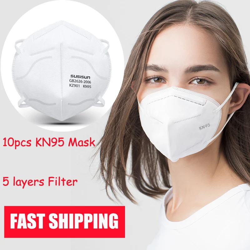 

10Pcs KN95 Face Mask Anti Dust Bacterial N95 Mask 5-Layer PM2.5 Dustproof Protective 95% Filtration KN95 Mouth Muffle Cover