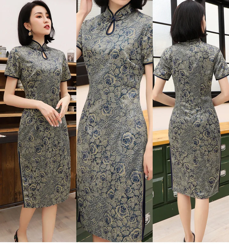 Элегантное Ретро женское традиционное китайское платье Ципао с принтом Cheongsam Плюс Размер M-4XL