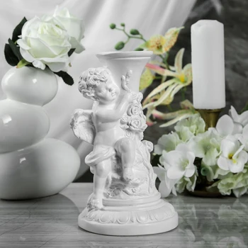 

Figurine "Angel with a candlestick" 24 cm, white
