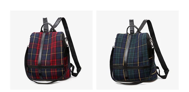 Female Red Plaid Backpack Purse Anti Theft Canvas Casual Backpack for Women 2019 Small Travel Backpack Bag School Girls Rucksack (13)