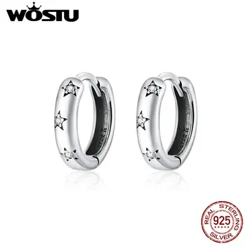 

WOSTU Shiny Star Hoop Earrings 100% 925 Sterling Silver CZ Circle Small Earrings For Women Anniversary Fashion Jewelry CQE873