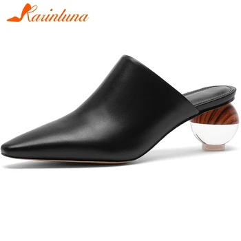 

Karinluna New Arrivals 2020 Genuine Cow Leather Summer Shoes Woman Pumps Female Slip On Strange Style Concise Pumps Mules Women