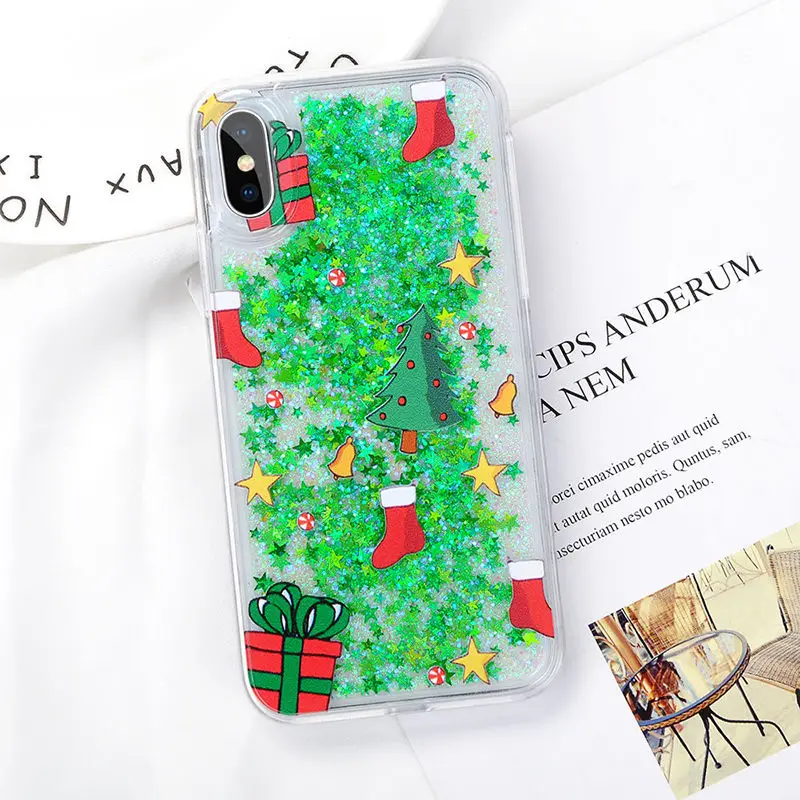 Динамический песок Рождество Жесткий Чехол для iPhone XS X 8 7 Plus 6s 5 5S SE милый Санта Клаус палевый узор Капа подарки - Цвет: T4-Christmas Tree