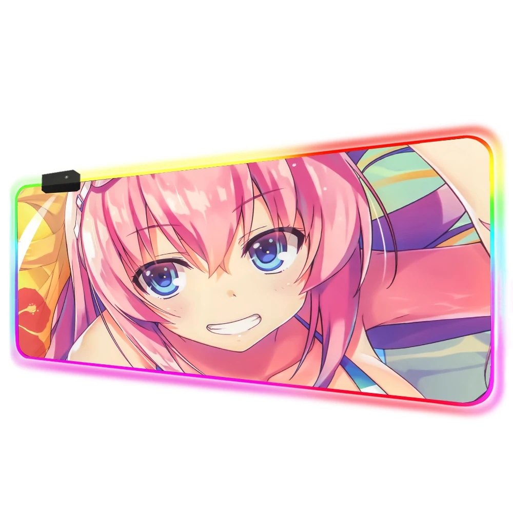 Anime Big Breast Anime Sexy Girls RGB Gaming Mouse Pad Computer LED Gamer  Large Mause Pad USB For PC Desk Mat Support DIY