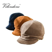 Новая женская восьмиугольная шляпа бини замшевые шляпы для дам мягкие Брим береты теплая шапочка-бини Корейская версия