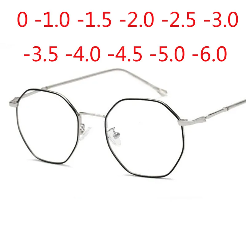 

Metal Frame Polygon Glasses Men Vintage Octagon Blue Blocking Luxury Brand Eyewear 0 -0.5 -1.0 -1.5 -2.0 To -6.0