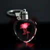 Fashion Colorful Fairy Rose Flower Pattern Love Shape Crystal Rhinestone LED Light keychain Lover Key Chain Keyring Jewelry 1