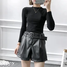 Fandy lokar PU шорты из искусственной кожи женские модные шорты с высокой талией женские элегантные шорты с поясом на талии повседневные шорты для женщин