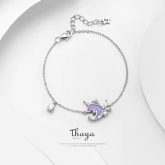 Thaya S925 Silver Unicorn Bracelet Thin Chain Crystal Drip oil Handmade For  Women Silver bracelet Fine Luxury Jewelry Gift Drop