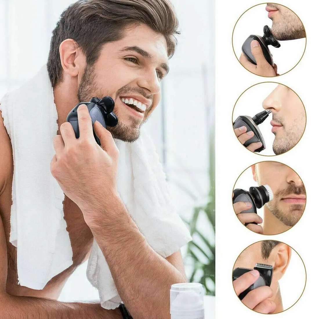 Aparador de Pêlos sem Fio Elétrica à Prova 5 em 1 Cabeças Substituíveis Barbeador Elétrico Recarregável Barba Nariz Orelha Navalha Dcordless Água Usb 15 pêlos sem fio navalha elétrica à prova dcordless água