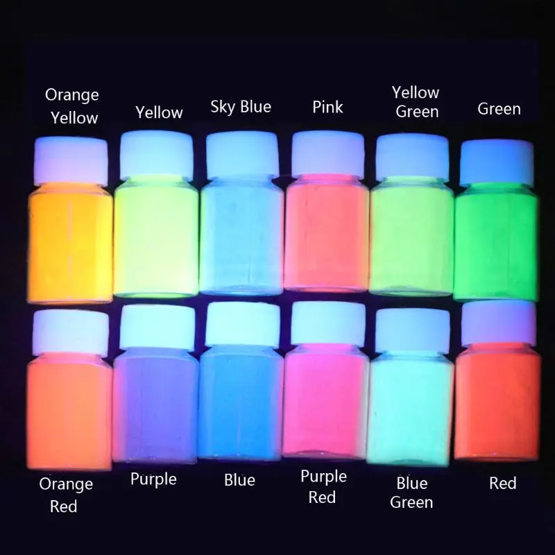 12 Colors Powder Pigment Mica Powder for Soap Making Glow In the Dark  Pigment Powder With Lamp Epoxy Resin Luminous Powder 20G