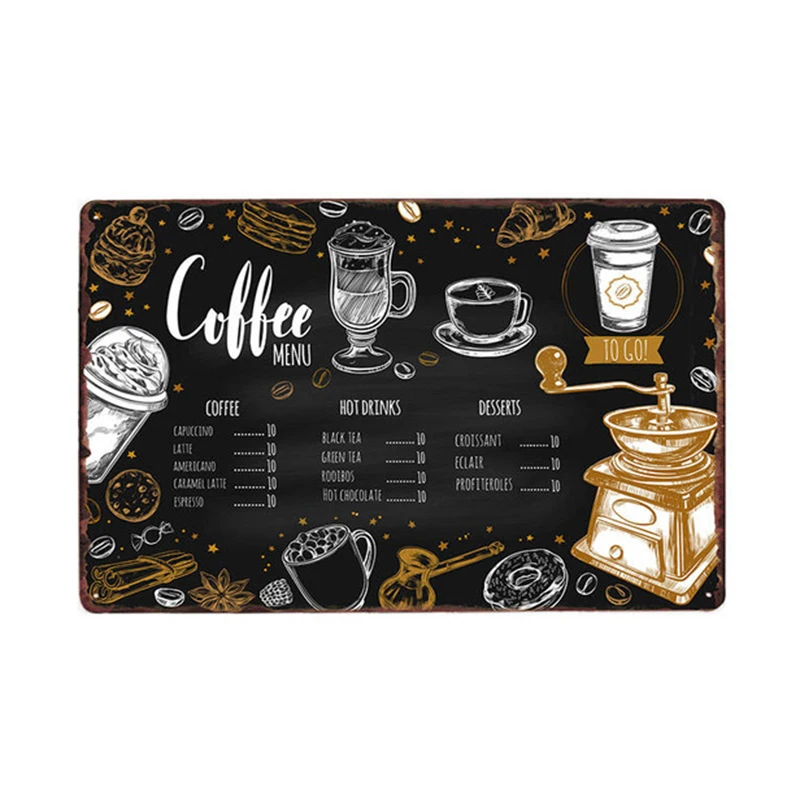Кофейное меню кафе жестяная вывеска металлическая пластина с винтажным рисунком живопись Ретро железная картина - Цвет: 24