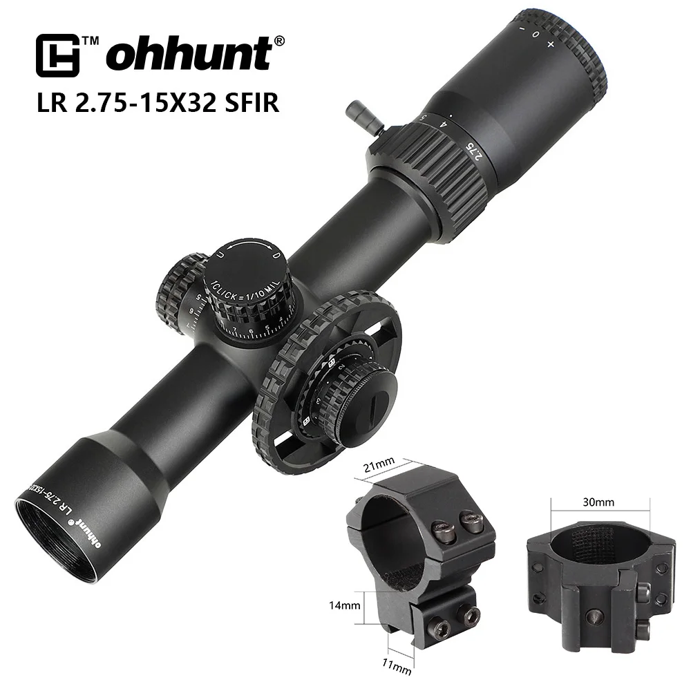 Ohhunt LR 2,75-15X32 SFIR охотничий прицел боковой Параллакс стекло гравированное сетка Красное освещение револьверный замок Сброс прицел - Цвет: Med Dovetail Rings