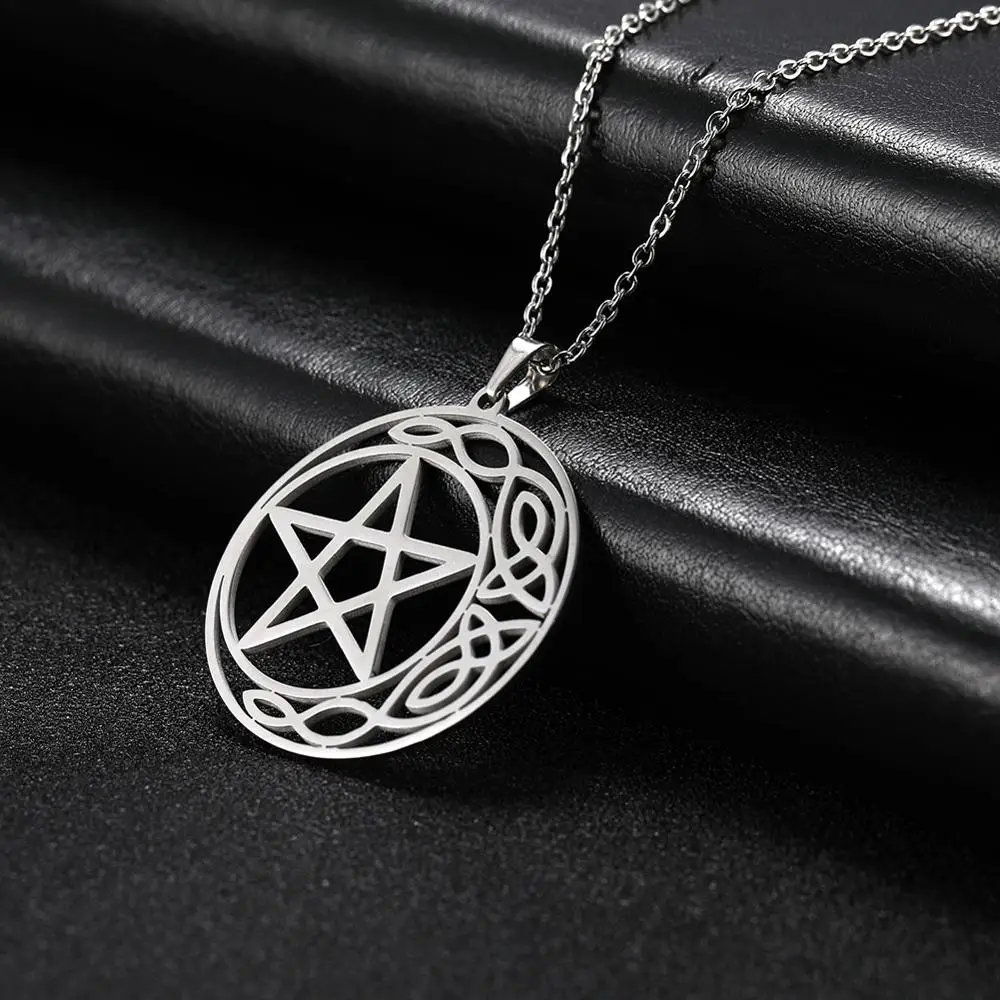 Pentagram1-Silver Моя форма из нержавеющей стали Готическая пентаграмма счастливый Ирландский Узел амулет со звездой серебро золото ожерелье ювелирные изделия подарок для мужчин и женщин - Metal Color: Pentagram1-Silver