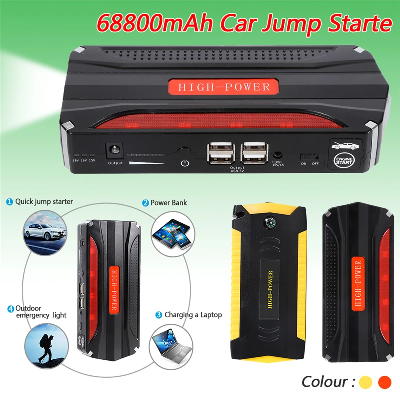 4 USB 12V 69800mah мощный автомобильный аккумулятор пусковое устройство автомобиля зарядное устройство аварийный усилитель портативное зарядное устройство для автомобиля для мобильных телефонов ноутбуков