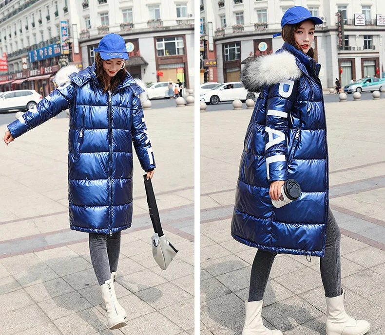 20 ° Зимняя Толстая теплая парка с капюшоном, меховые куртки, женский пуховик, ветронепроницаемая Глянцевая Свободная Женская хлопковая куртка, верхняя одежда для девушек