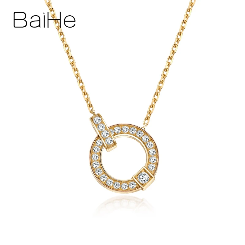 BAIHE Solid 18K розовое золото Сертифицированный H/SI 0.19ct натуральные бриллианты свадебные женские модные ювелирные изделия Подарочные ожерелья - Цвет камня: Yellow Gold 0.19ct