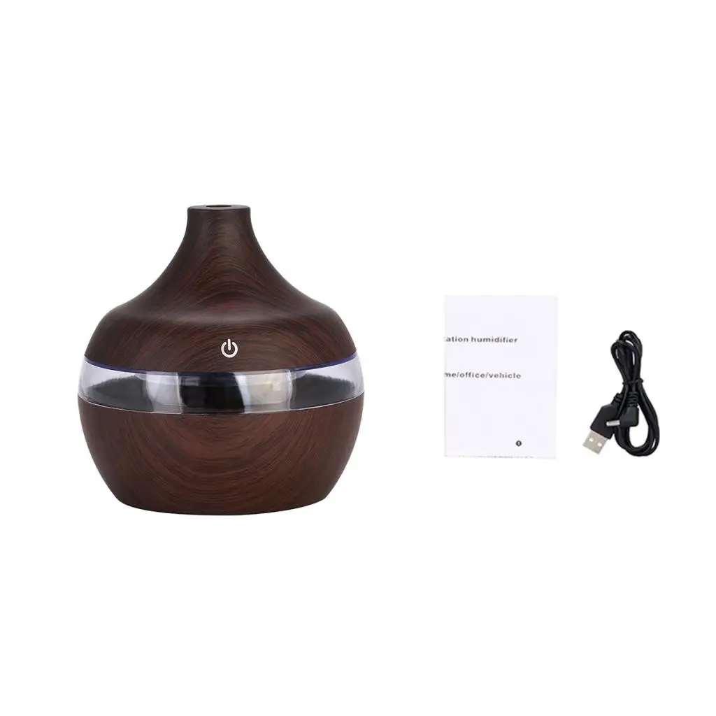 300ml Wood Vase Home Air Humidifier Essential Oil Diffuser Machine & Lights