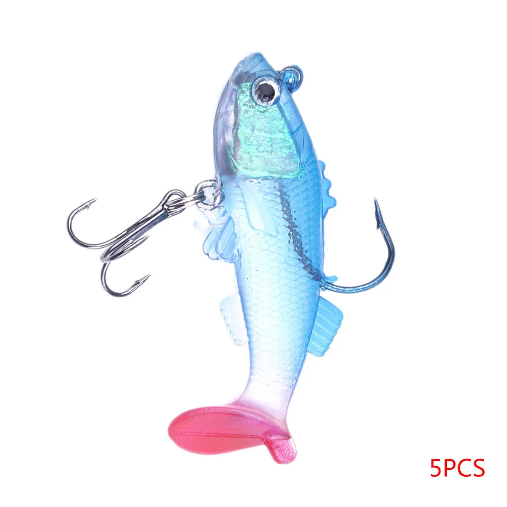 5 шт. мягкая пластиковая наживка искусственная рыба форма приманки, острые металлические тройные когти рыболовный крючок Спиннер