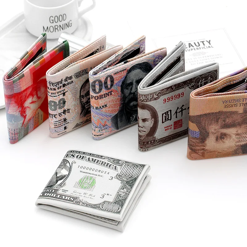 

National money pattern PU wallet men and women creative short coin purse wholesale