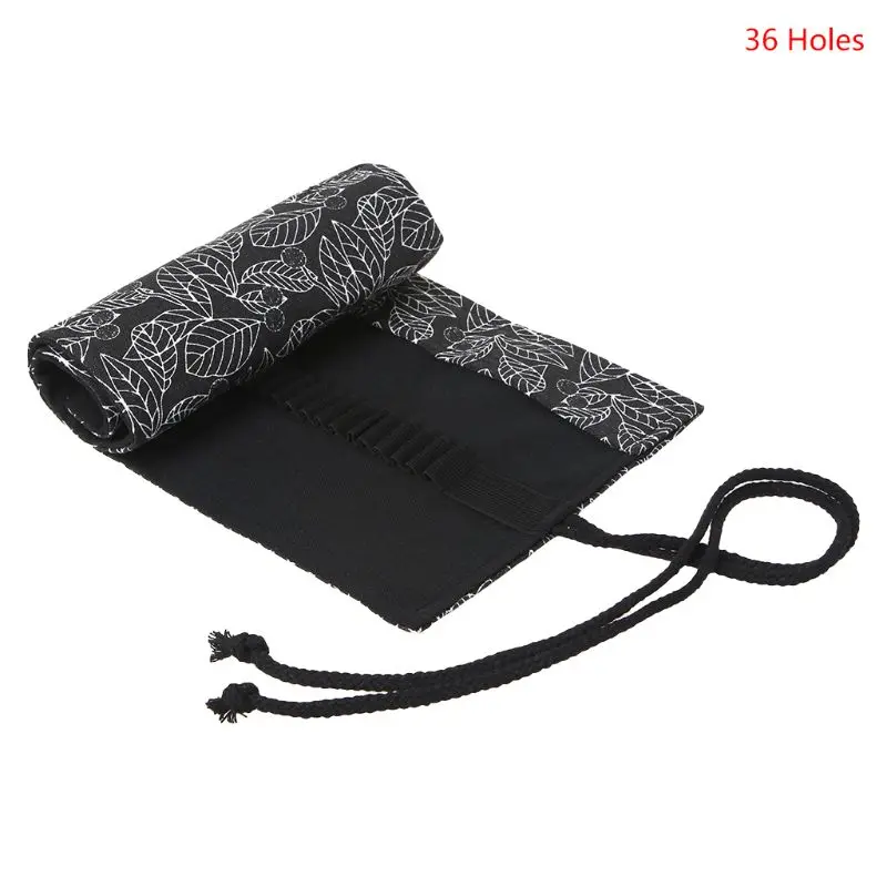 

Beautiful Leaf School Pencil Case Roller 12/24/36/48/72 Holes Canvas Roll Up Makeup Canvas Pen Bag For Girls Boys Stationery