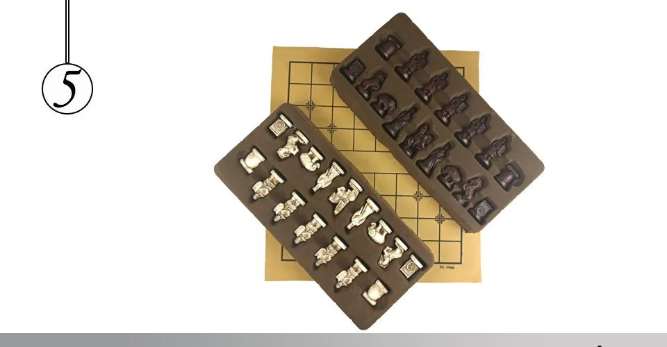 Easytoday Chinese Chess Games Synthetic Leather Chessboard Chinese Terracotta Warriors Resin Chess Pieces Table Games Birthday Gift (5)