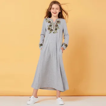 

Children Sweat Muslim Dress Girls Tracksuit Floral Moroccan Dresses Kids Kimono UAE Dubai A-line Vestido Kaftan Islamic Clothing